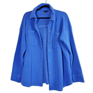 Talbots Womens Large Top SHACKET Blue Button Front‎ Terry Sweatshirt Material